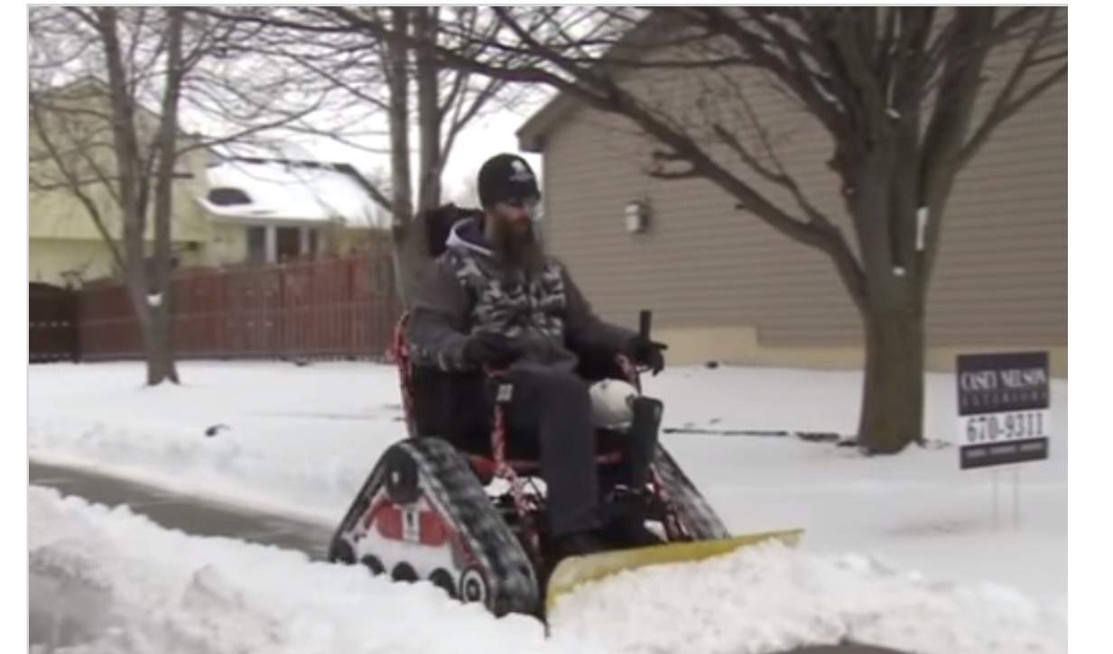U.S. Army Veteran Turns His Wheelchair Into A Snow Plow