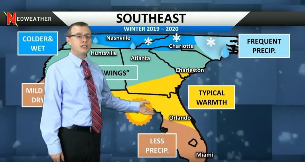 2019-2020 Southeast Region Long Range Forecast Map 