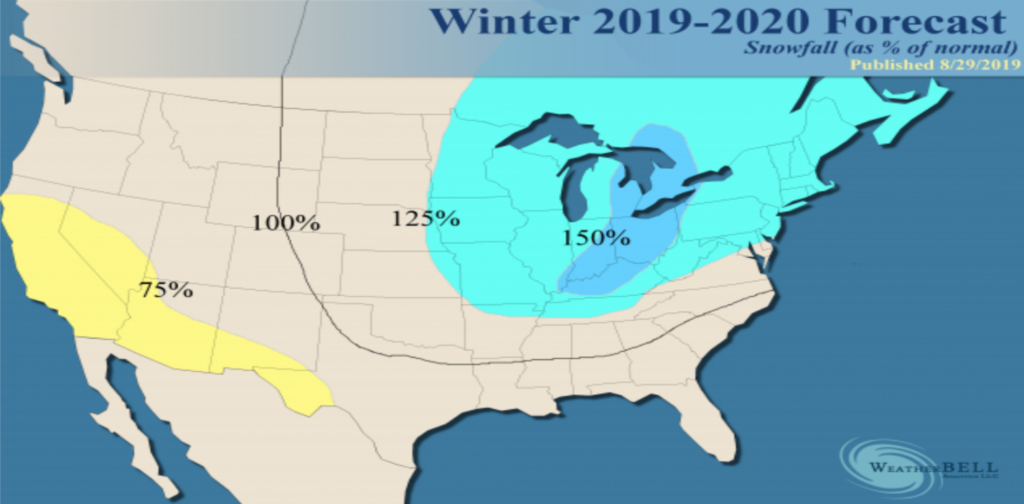 WeatherBell 2019/2020 Winter Snowfall Prediction