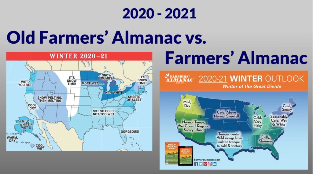 2020-2021 Old Farmers Almanac vs Farmers Almanac weather maps