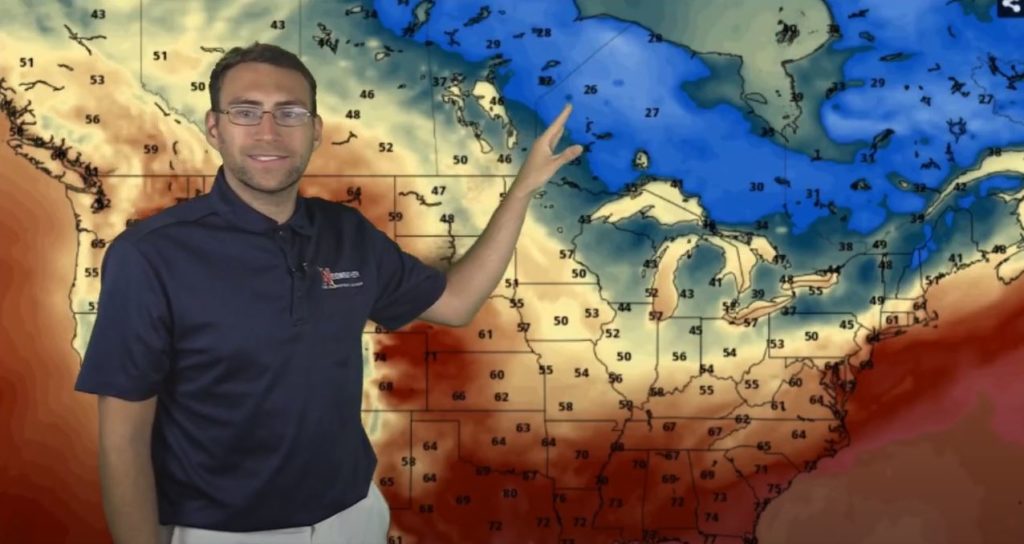 9/15/2020 Weather Map showing cooler temps moving in from Canada