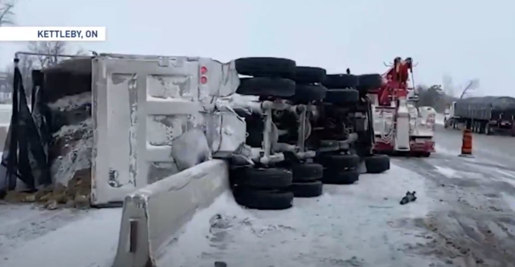 Canadian snowstorm flipped trucks and caused havoc on the roads