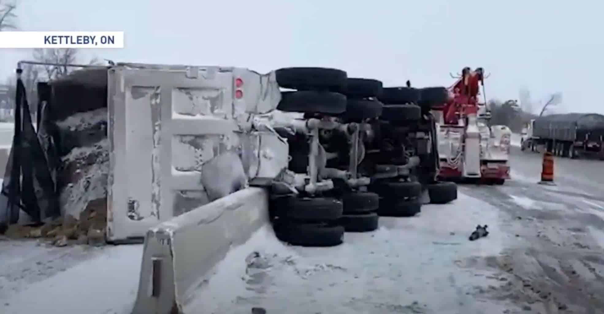 Tipped semi after Canadian blizzard