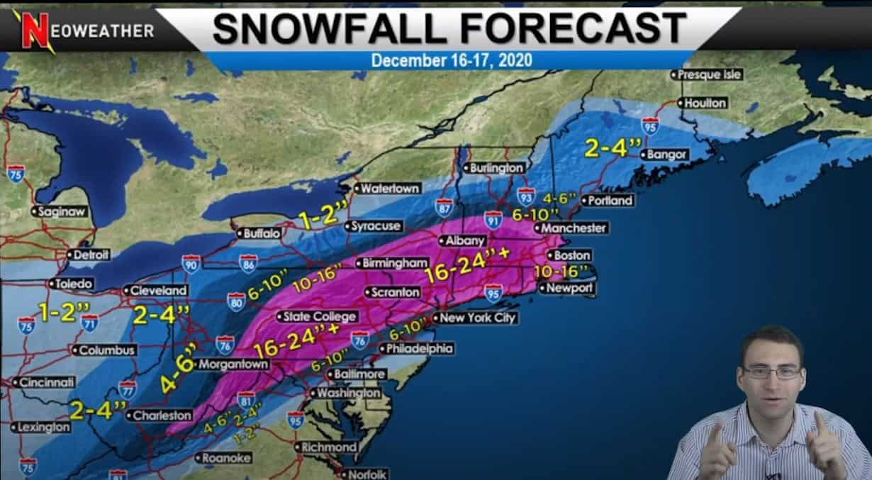12/16/2020 Weather Map Showing Snowfall in NE from Neoweather